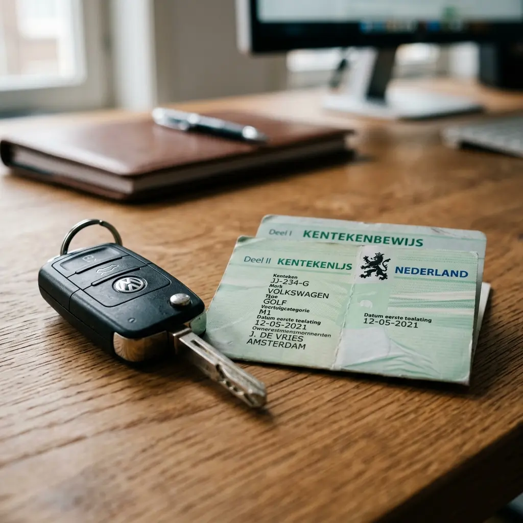 Autosleutels met kentekenbewijs op bureau