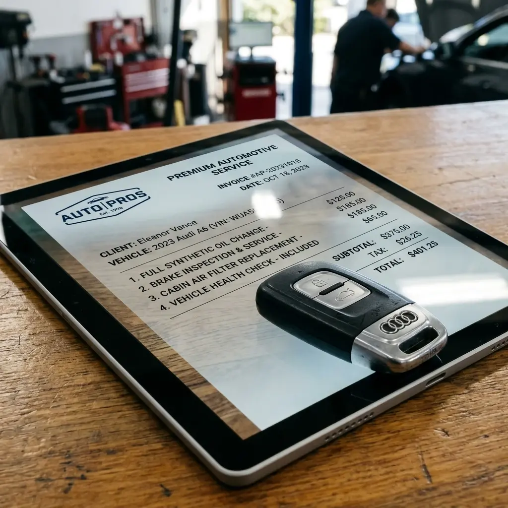 Autosleutel met prijslijst op tablet